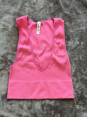 Hot Pink V-Neck Ribbed Tank
